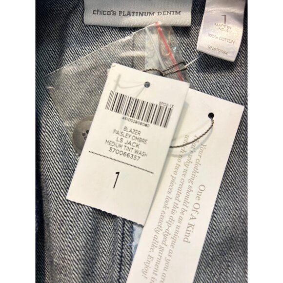 Chicos Platinum Denim Paisley Ombre Blazer Jacket 1 Medium NWT - Picture 5 of 7